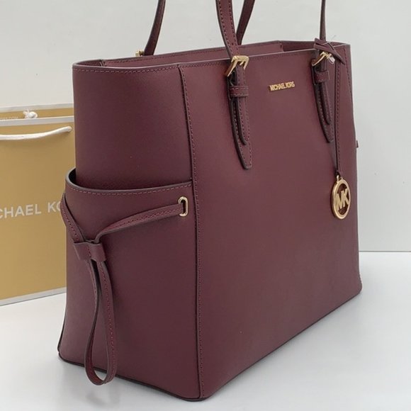 Michael Kors Gilly Large Drawstring Travel Tote Leather Oxblood Color - Picture 13 of 16